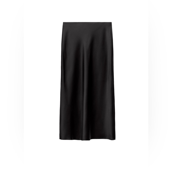 DKNY Elegant Black Satin Midi Skirt - Picture 1 of 9